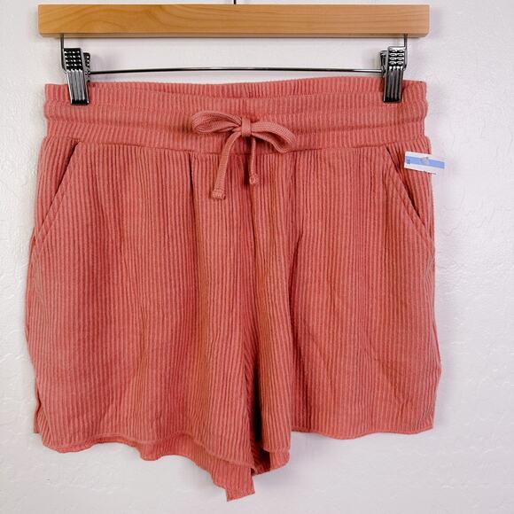 O'Neill Rowen Ribbed Knit Pull On Drawstring Shorts Canyon Coral Clay size M NWT - Picture 2 of 9